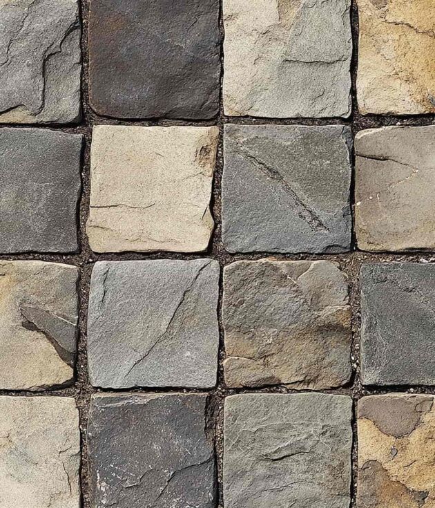 Square-cut slate paver set